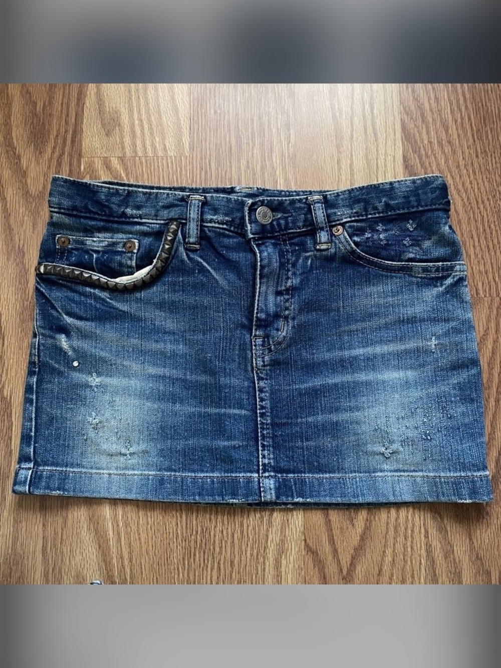 Hysteric Glamour Blue Denim Mini Skirt with Stud Trim